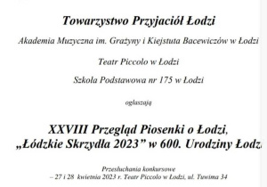 Plakat informujący o pzreglądzie piosenki.
