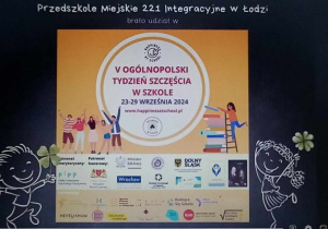Plakat informujący o V Ogólnopolski Tydzień Szczęścia w Szkole.