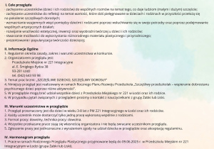 Regulamin dot. Rodzinnego Przeglądu Plastycznego pod hasłem "Szczęśliwe Dziecko, Szczęśliwy Dorosły"