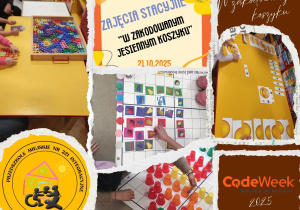 Kolaż zdjęć z zajęć stacyjnych "W zakodowanym jesiennym koszyku".