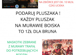 Plakat informujący o zbiórce maskotek.