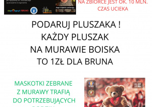 Plakat informujący o zbiórce maskotek dla Bruna.