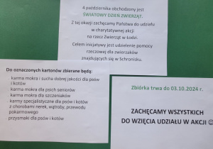 Plakaty informujące o pomocy dla Zwierząt.