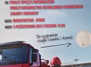 Plakat Straży Pożanej informujący o bezpieczeństwie.