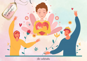 Plakat informujący o Rodzinnym Przeglądzie Plastycznym pod hasłem "Szczęśliwe Dziecko, Szczęśliwy Dorosły"