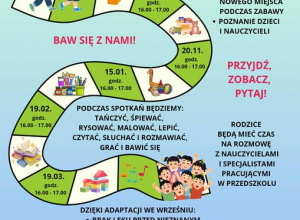 Plakat informujący o spotkaniach w Naszym Przedszkolu.