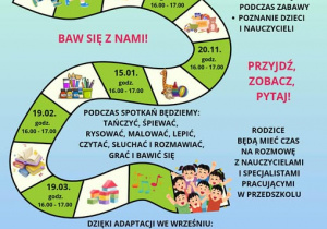 Plakat informujący o cyklicznych adaptacyjnych spotkaniach "Zanim będę Przedszkolakiem".