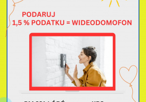 Plakat informujący o wparcie 1,5 % podatku na rzecz Naszego Przedszkola.