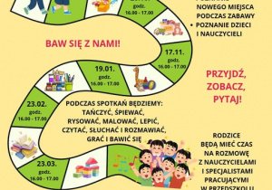 Plakat informujący o cyklicznych spotkaniach adaptacyjnych w Naszym Przedszkolu.